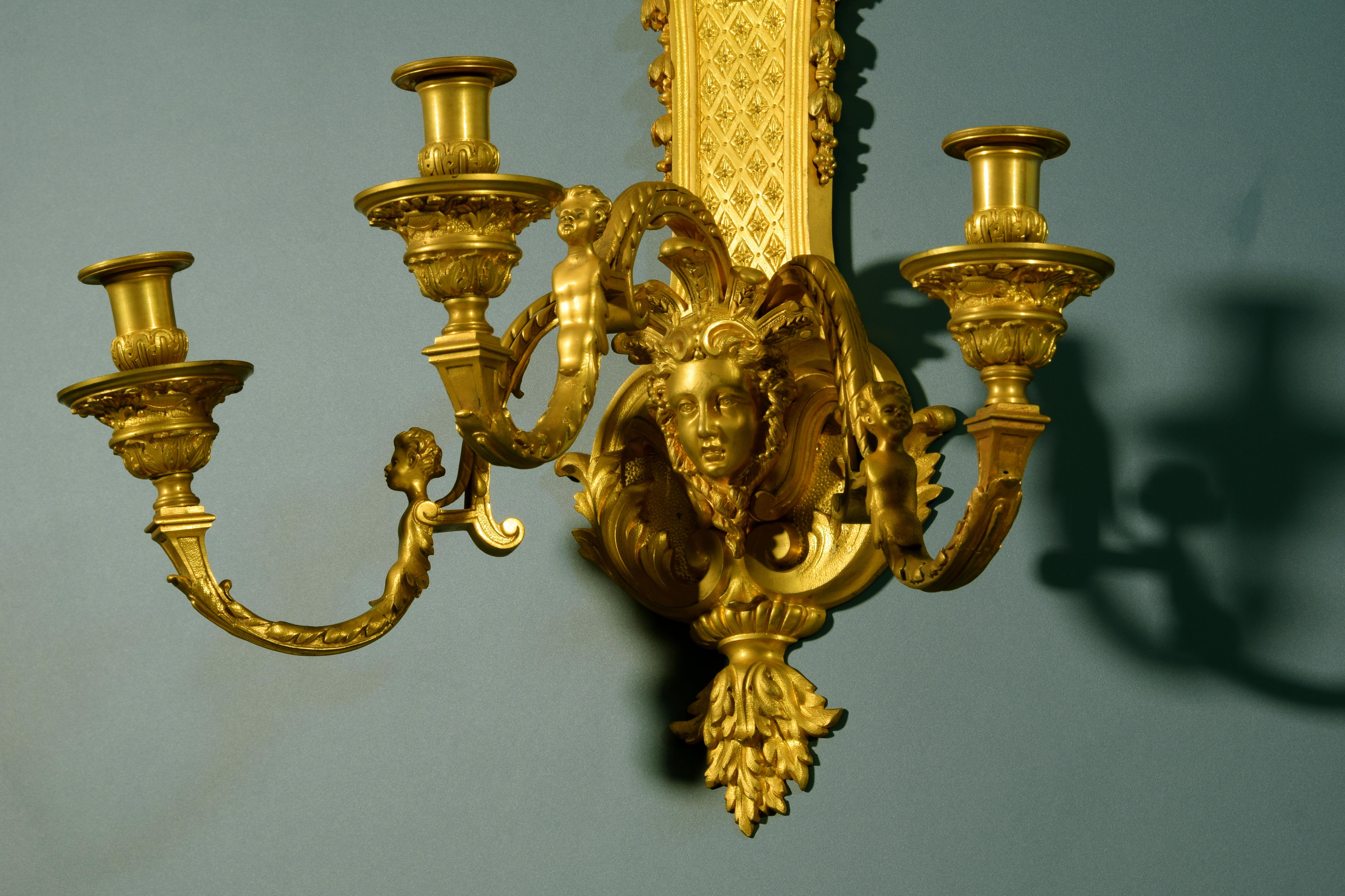 XIXth Century, Pair of French Gilt Bronze Regency Style Sconces For Sale 15