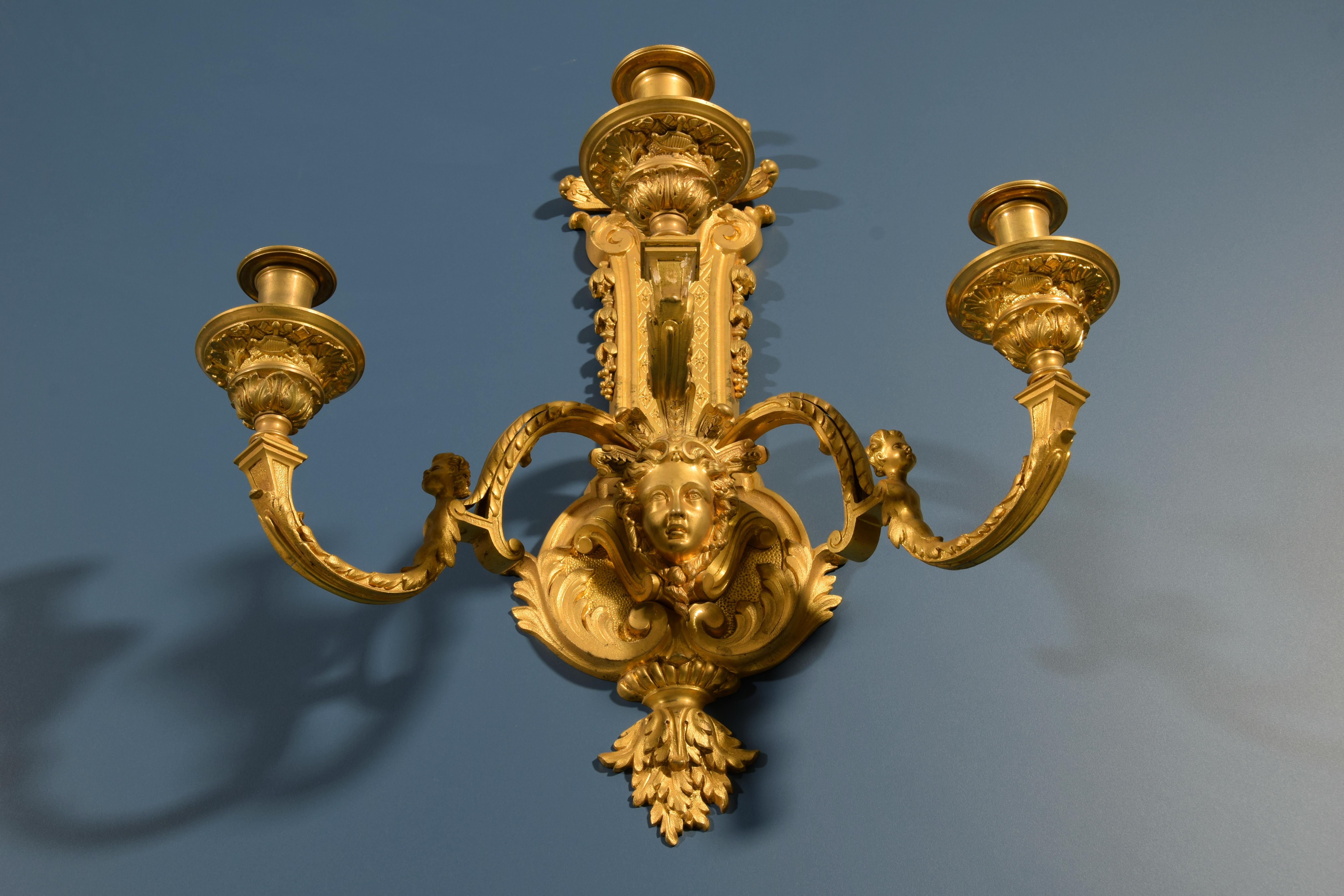XIXth Century, Pair of French Gilt Bronze Regency Style Sconces For Sale 6