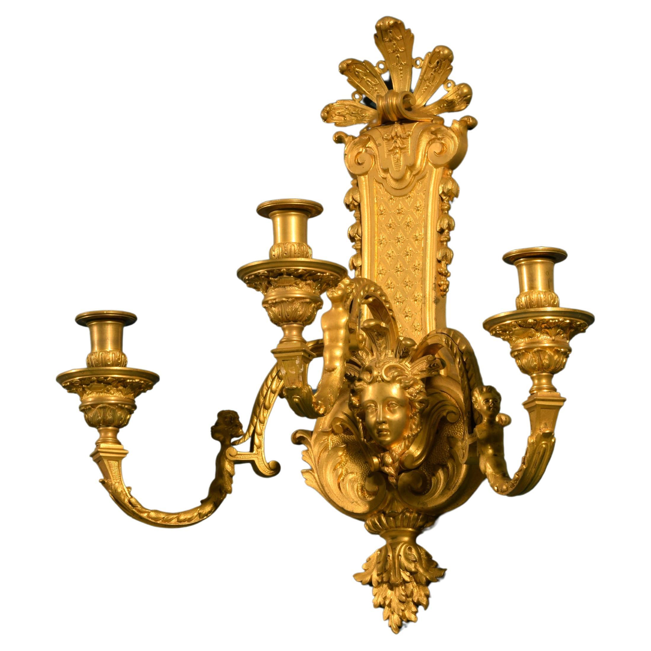 XIXth Century, Pair of French Gilt Bronze Regency Style Sconces