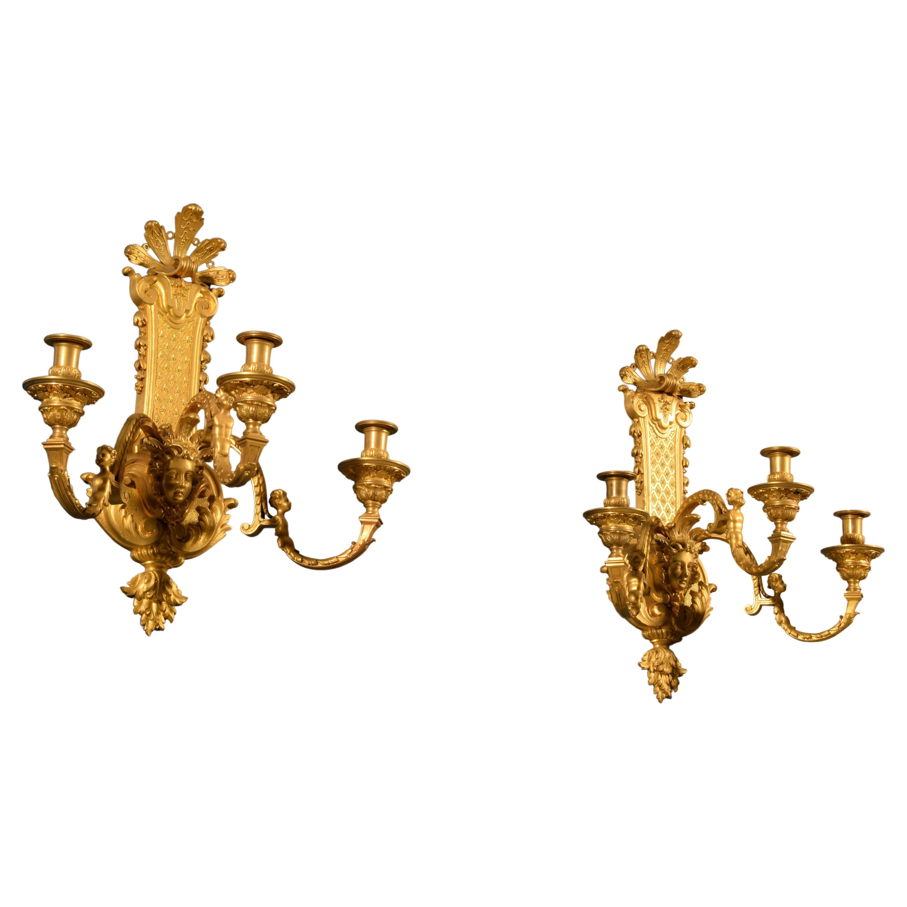 XIXth Century, Pair of French Gilt Bronze Regency Style Sconces For Sale