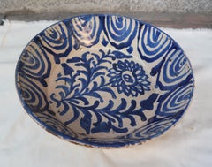 19th Century Spanish Blue and White Glazed Terracotta Lebrillo, Granada