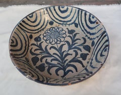 19th Century Spanish Blue and White Glazed Terracotta Lebrillo, Granada, Spain