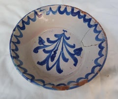 19th Century Spanish Blue and White Glazed Terracotta Lebrillo, Granada, Spain