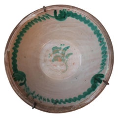 19th Century Spanish Green and White Glazed Terracotta Lebrillo, Granada