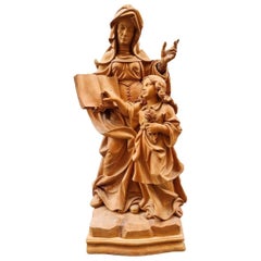 Sculpture en bois du XIXe siècle représentant Sainte Anne et Marie