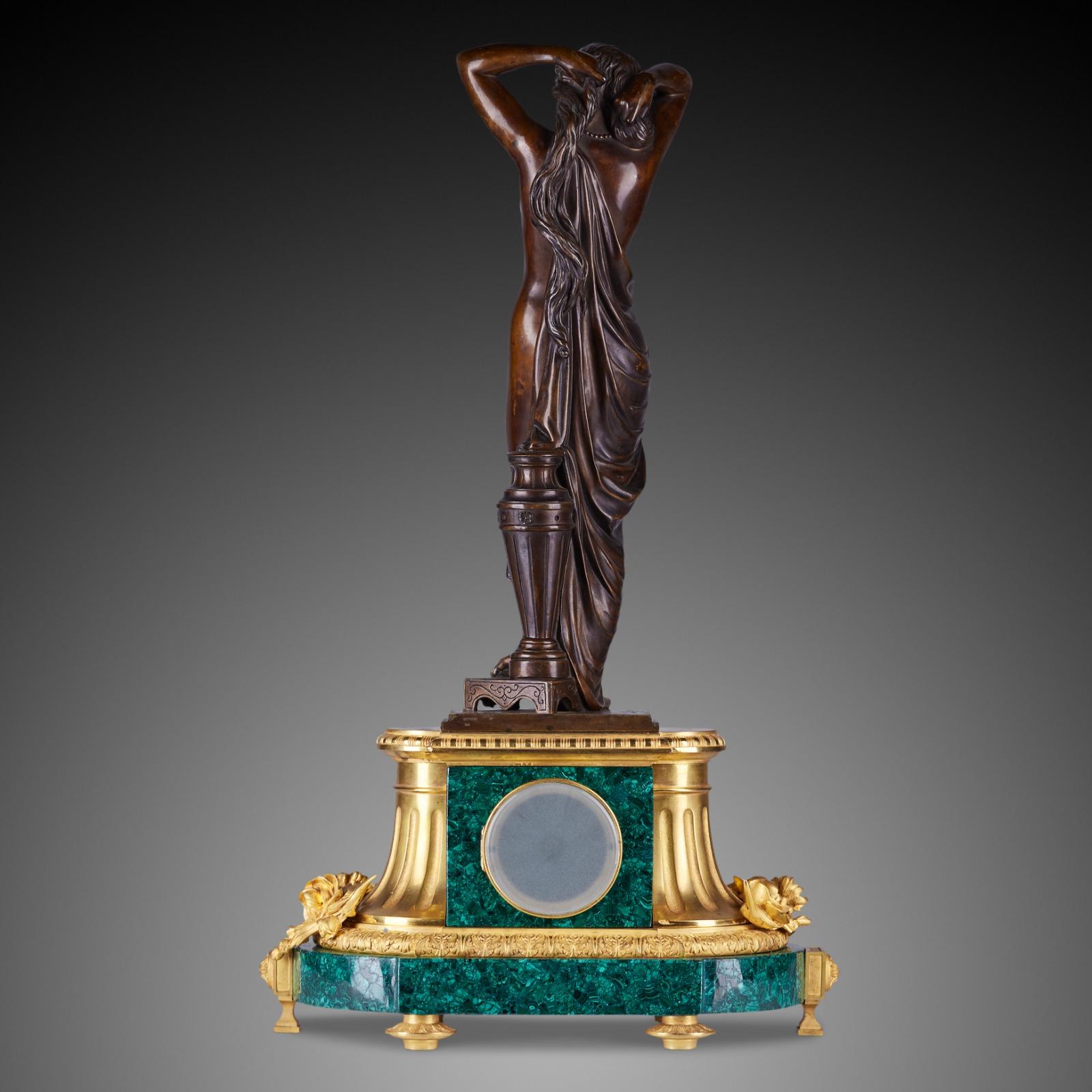 Xixth Louis XVI Stil Schreibtisch Uhr mit Malachit Intarsien im Angebot 9
