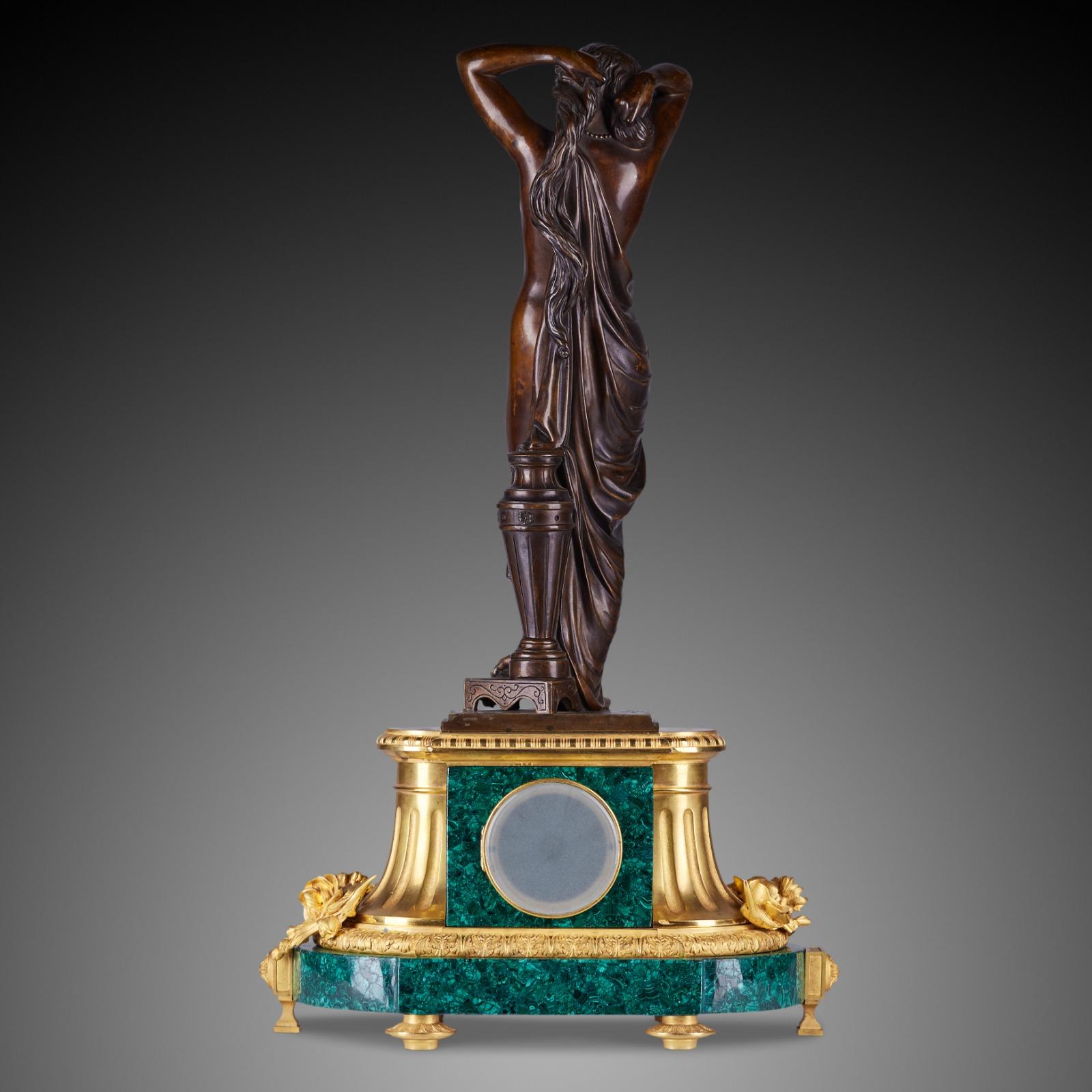 Xixth Louis XVI Style Desk Clock Inlaid with Malachite For Sale 10