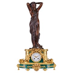Xixth Louis XVI Style Desk Clock Inlaid with Malachite
