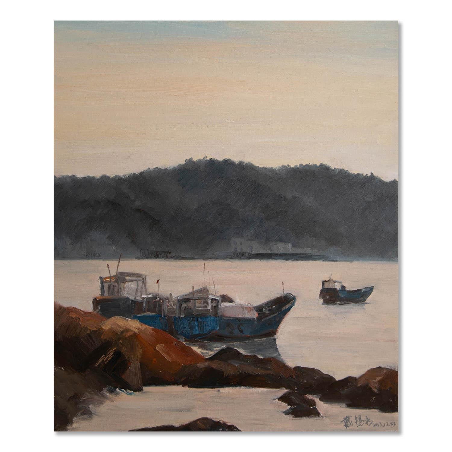 Huile sur toile impressionniste originale de Xiyong Dai « Seaside ».