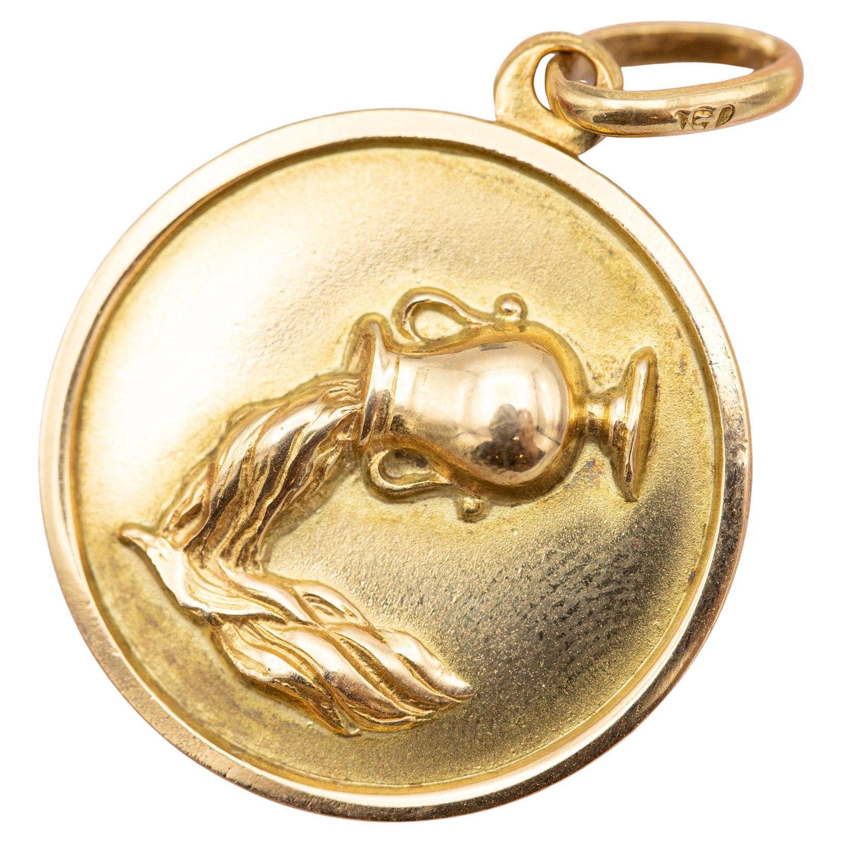 XL Pendentif vintage 18K du zodiac - Verseau - Or jaune massif 18 carats Signe astrologique
