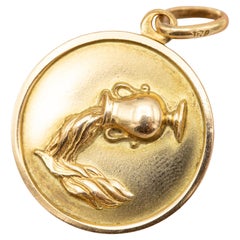 XL 18K Vintage zodiac pendant - Aquarius - 18 karat solid yellow gold Star sign