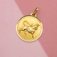 XL 18K Vintage zodiac pendant - Leo - 18 karat solid yellow gold Star sign charm