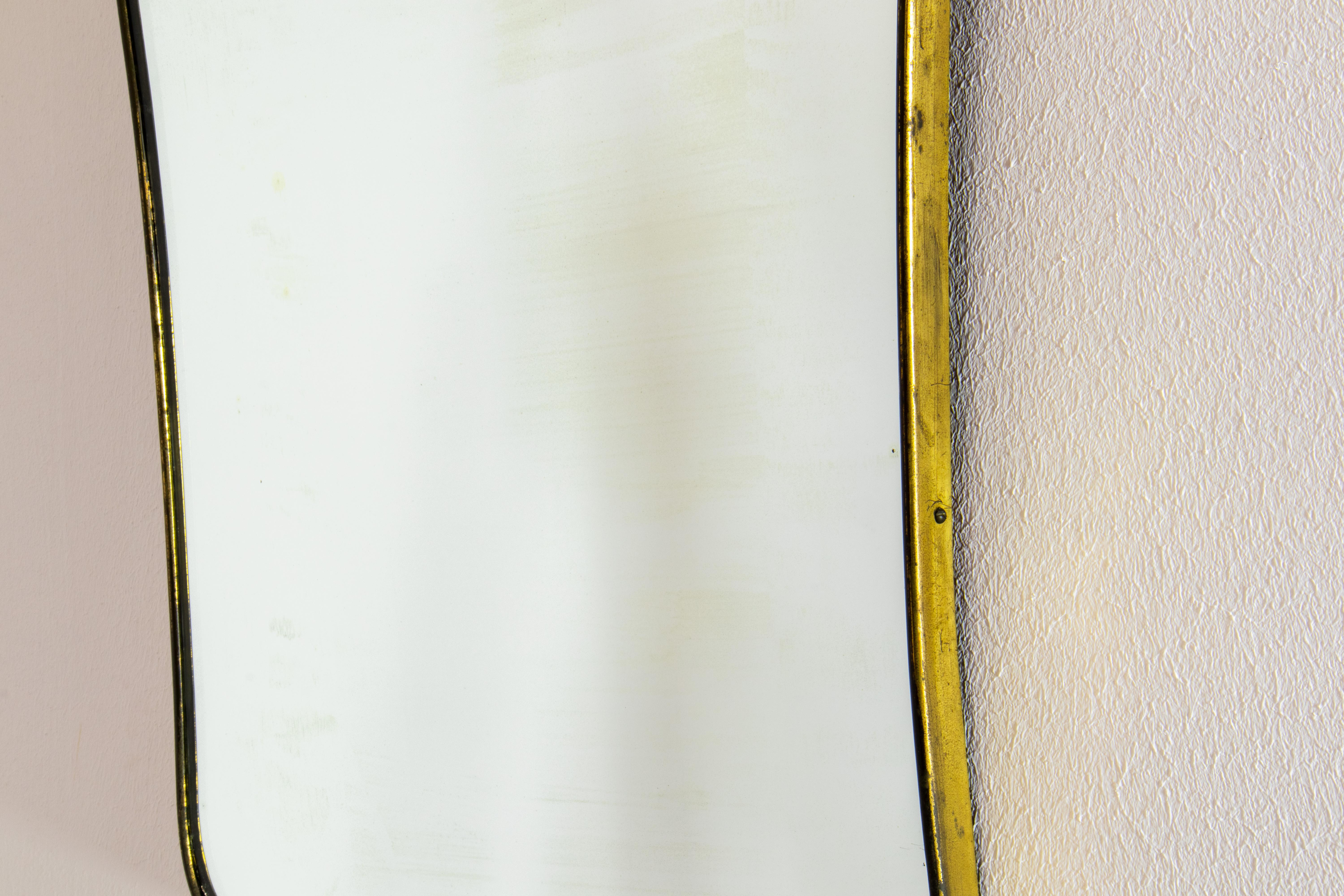 Mid-20th Century XL 1950s Gio Ponti Attributed Mid-Century Modern Italian Brass Wall Mirror For Sale