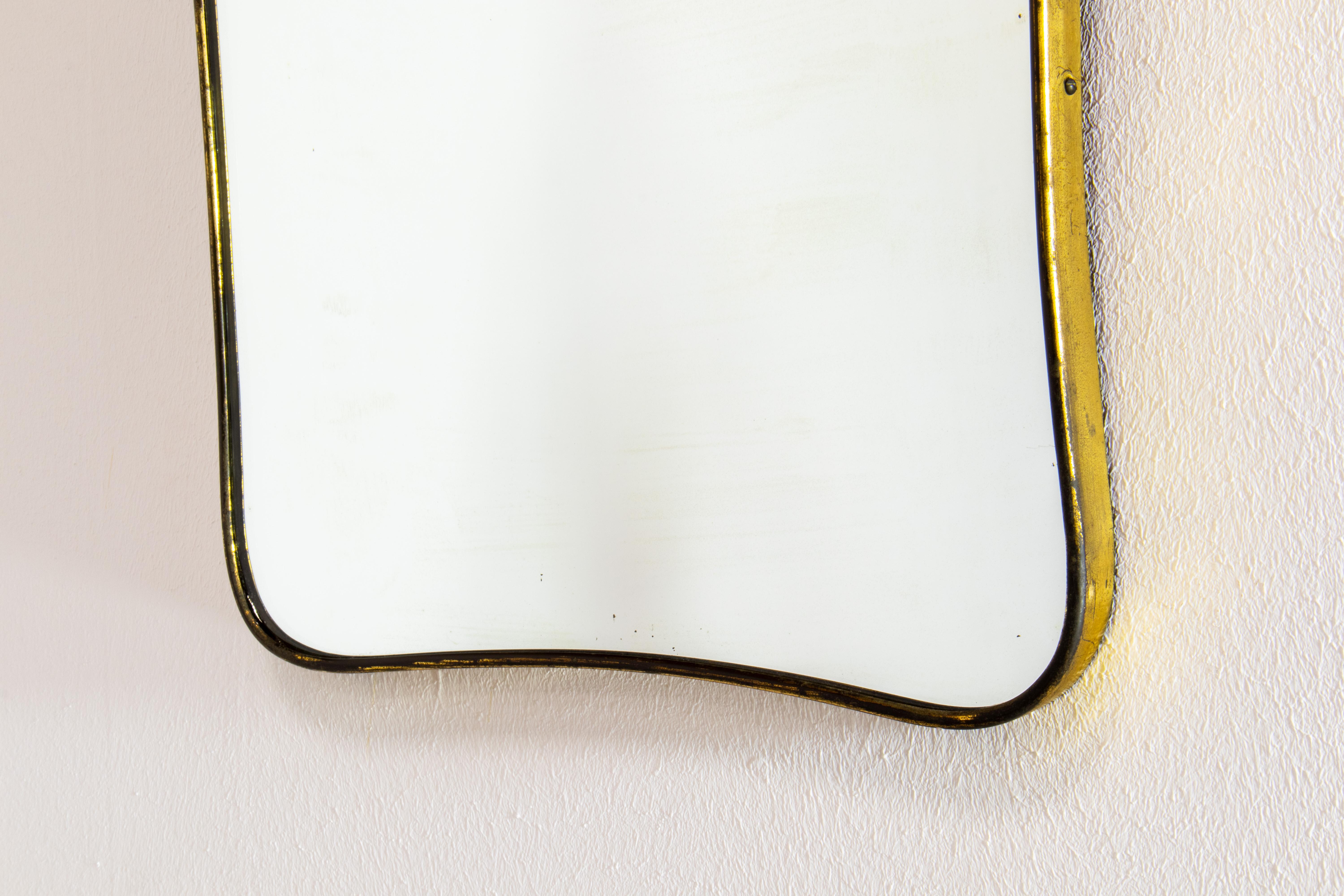 XL 1950s Gio Ponti Attributed Mid-Century Modern Italian Brass Wall Mirror For Sale 1