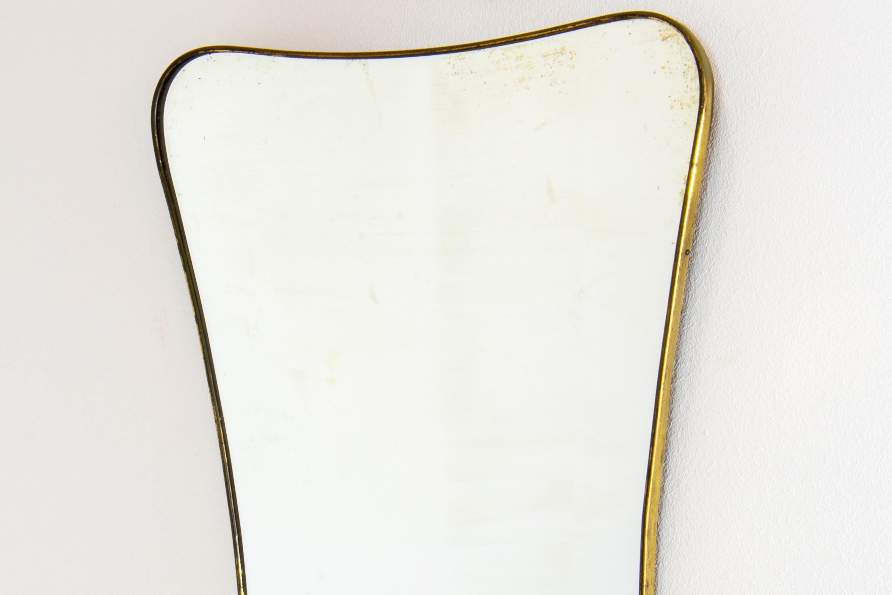 XL 1950s Gio Ponti Attributed Mid-Century Modern Italian Brass Wall Mirror For Sale 3