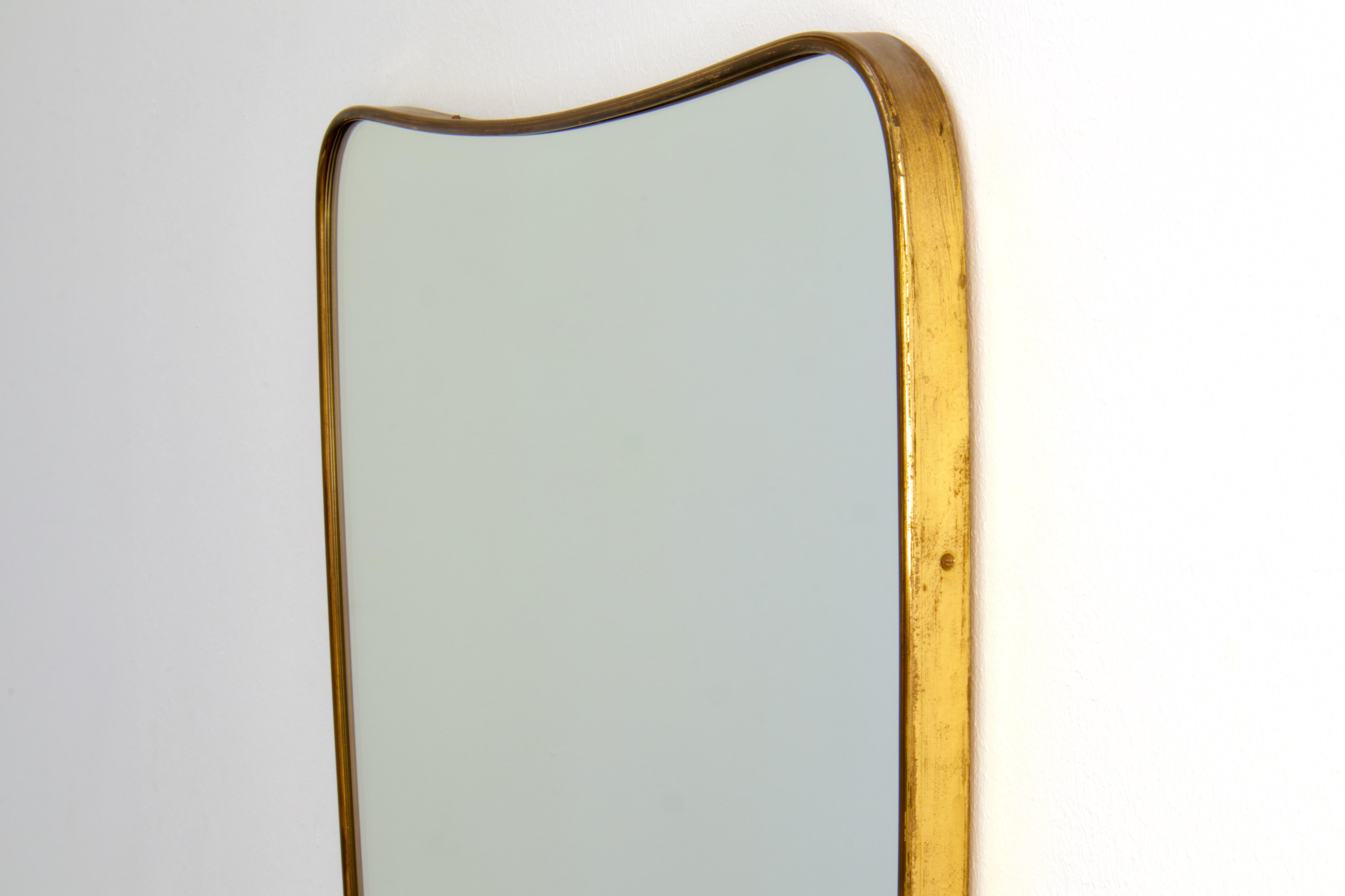 XL 1950s Gio Ponti Era Mid-Century Modern Italian Brass Wall Mirror For Sale 1