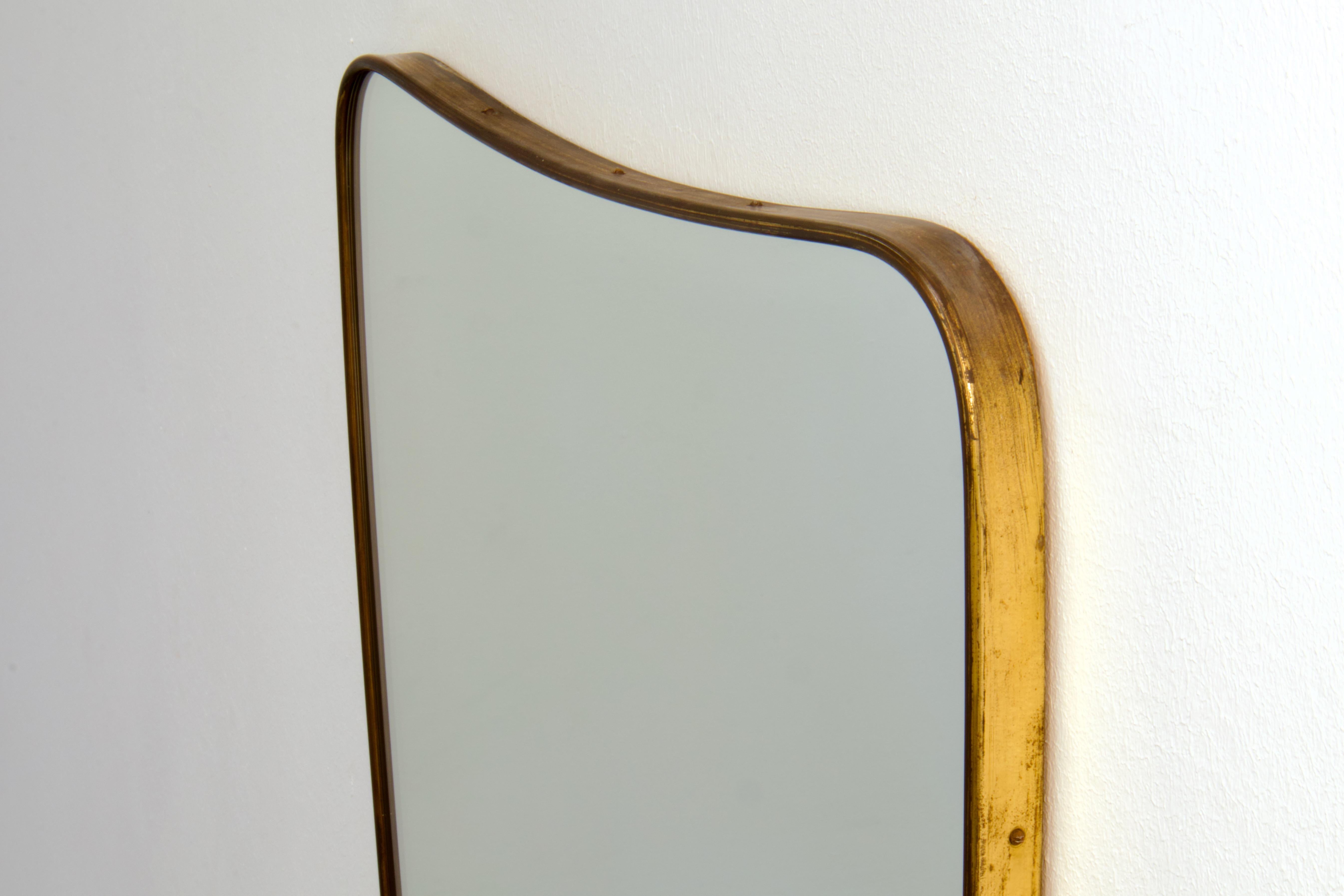XL 1950s Gio Ponti Era Mid-Century Modern Italian Brass Wall Mirror For Sale 2