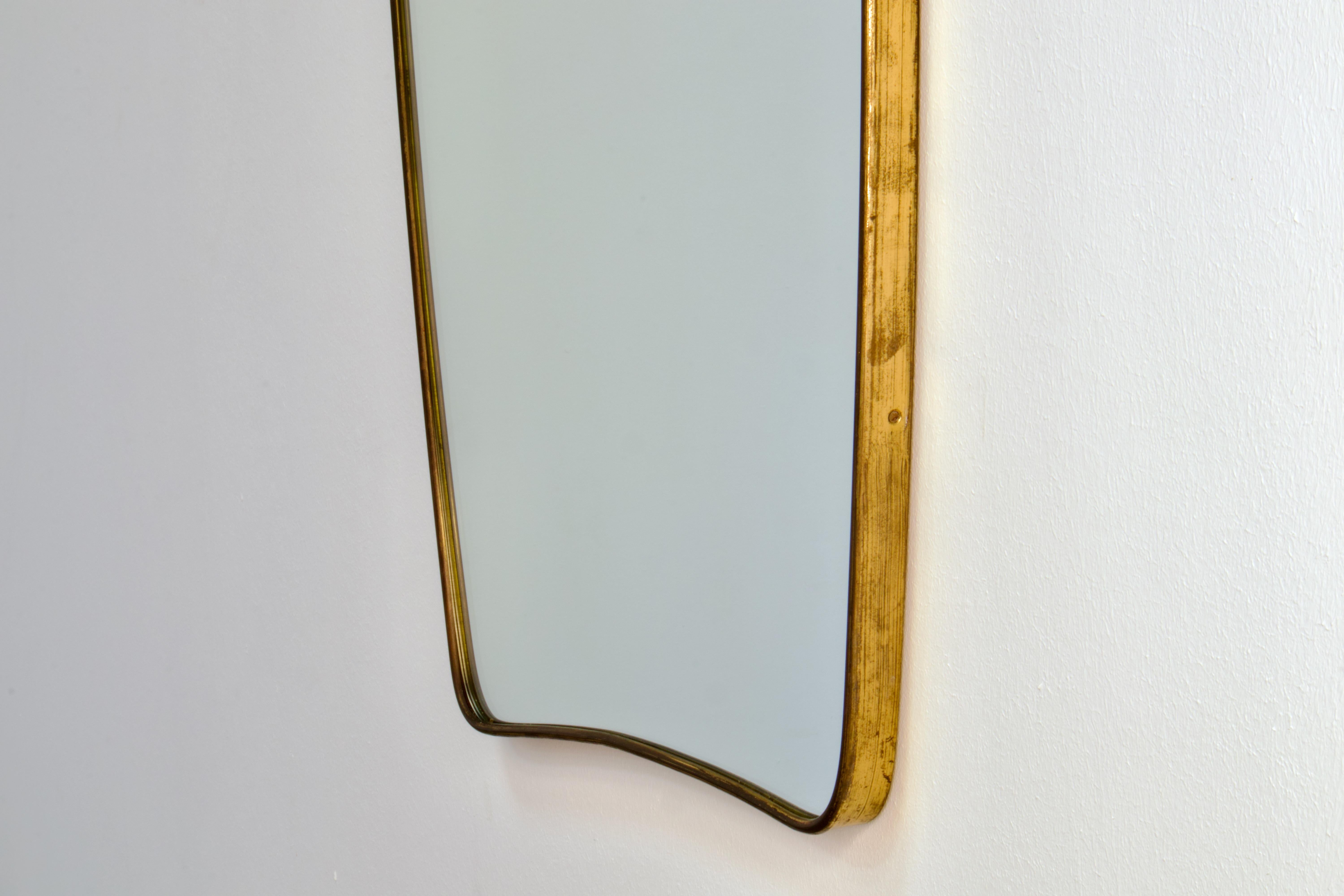 XL 1950s Gio Ponti Era Mid-Century Modern Italian Brass Wall Mirror For Sale 3