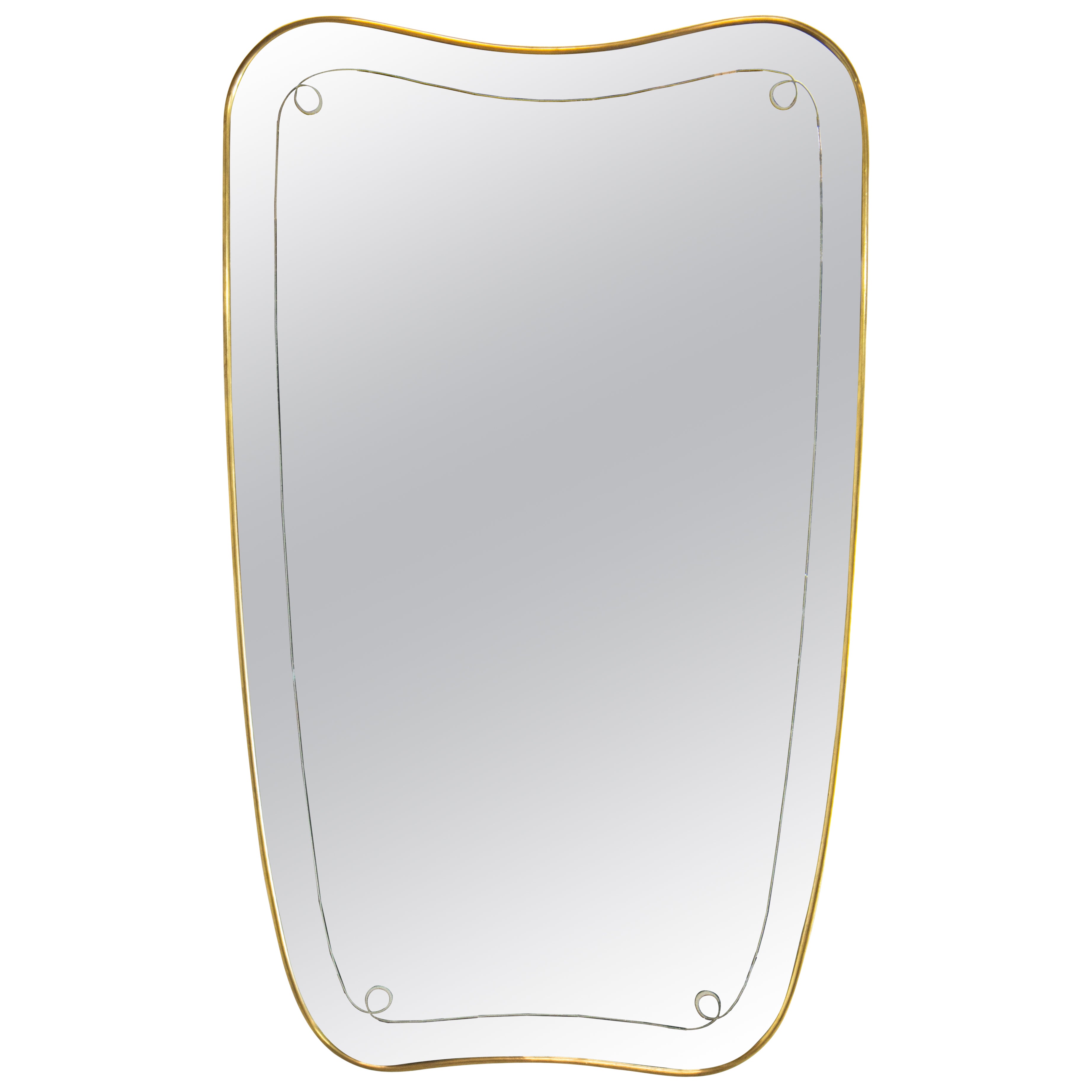 Espejo de pared XL de latón italiano de mediados de siglo de la era Gio Ponti de los años 50