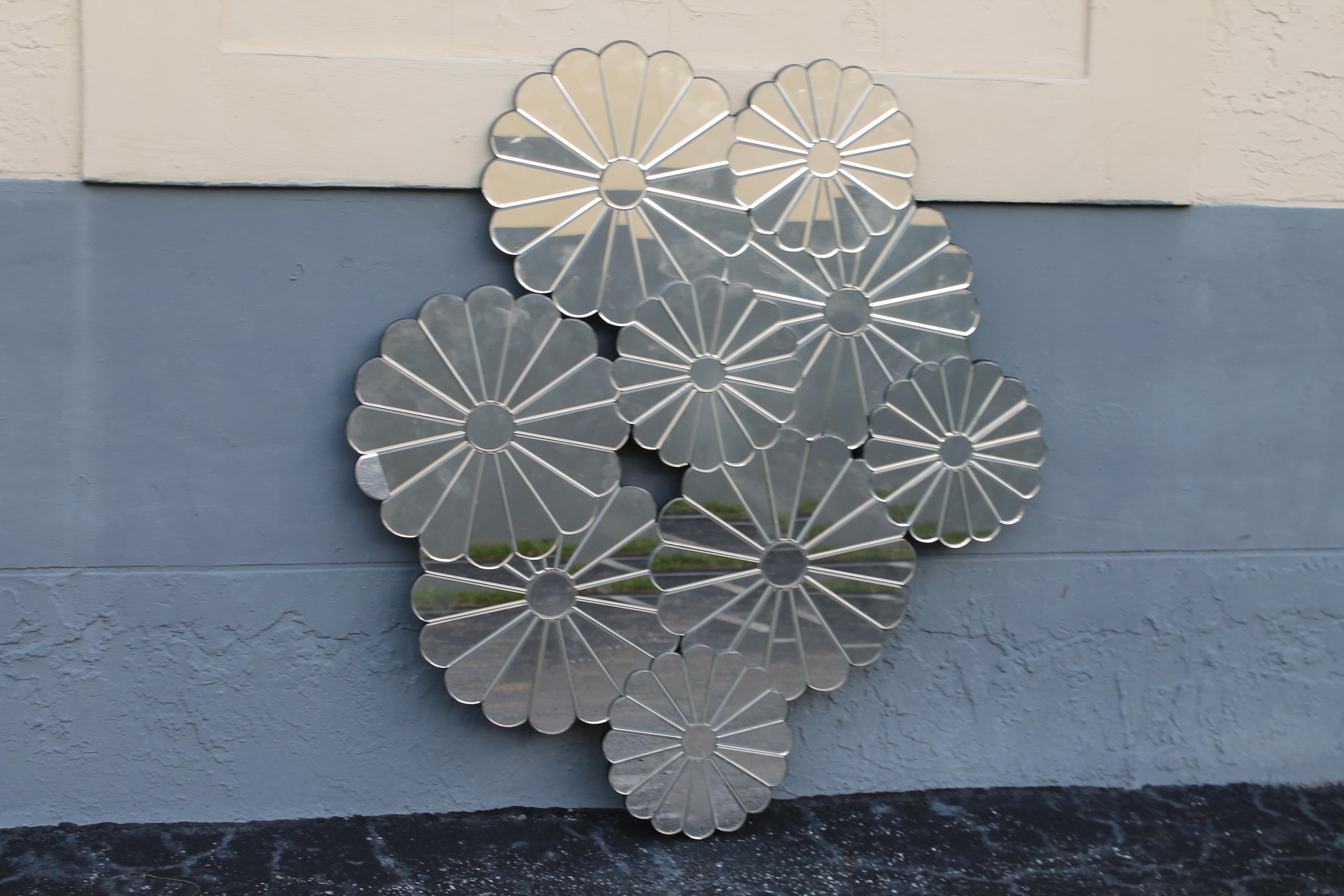 Mid-Century Modern XL 1960's Mid Century Highly Detailed and Fully Mirrored Flowers Wall Mirror For Sale
