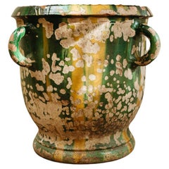 Xl 19th Century Castelnaudary Greenglazed Terracotta Jardinière/Planter