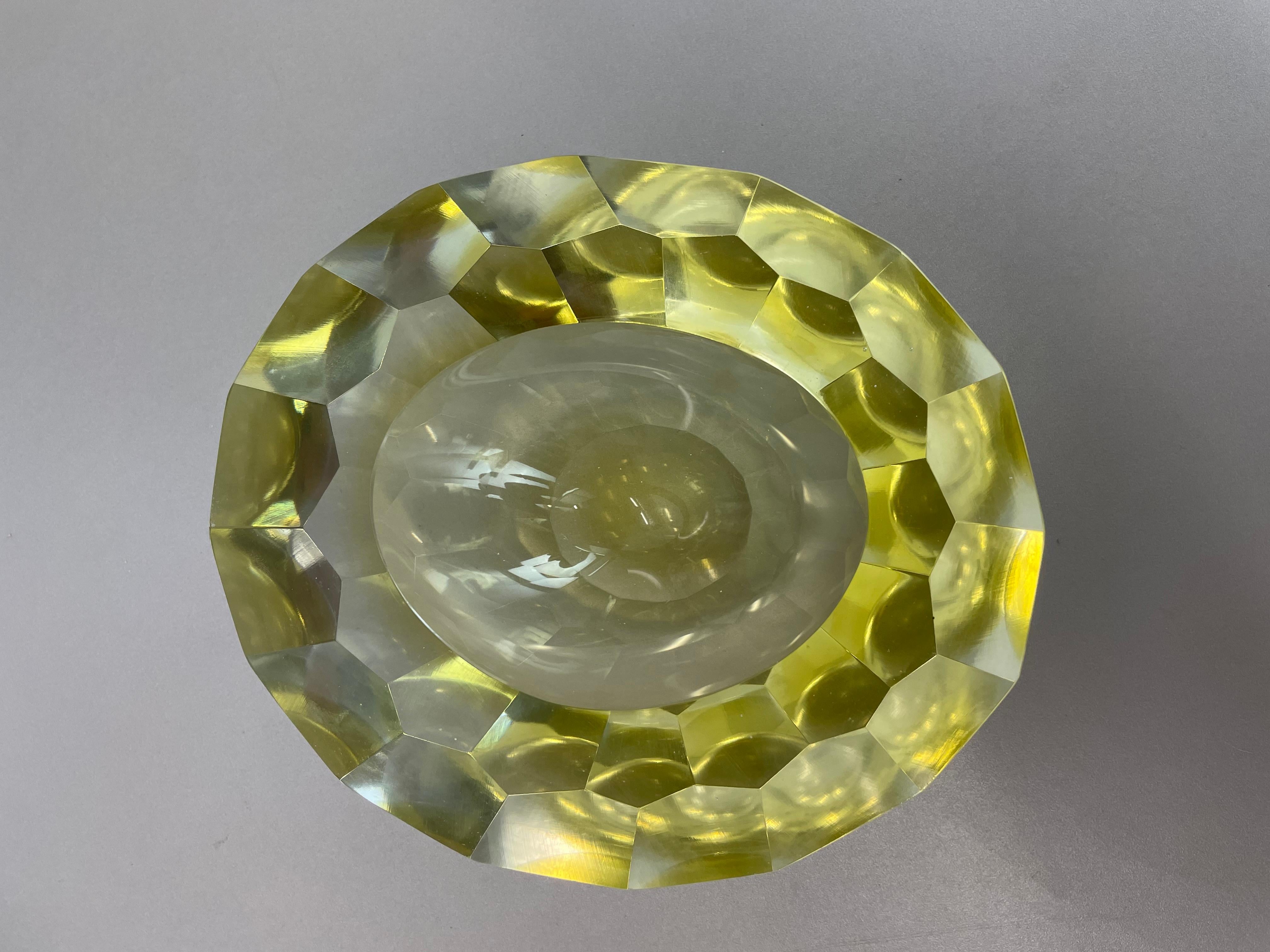 XL 2.4kg Murano Glass Sommerso yellow DIAMOND Bowl Flavio Poli, Italie, 1970 en vente 8