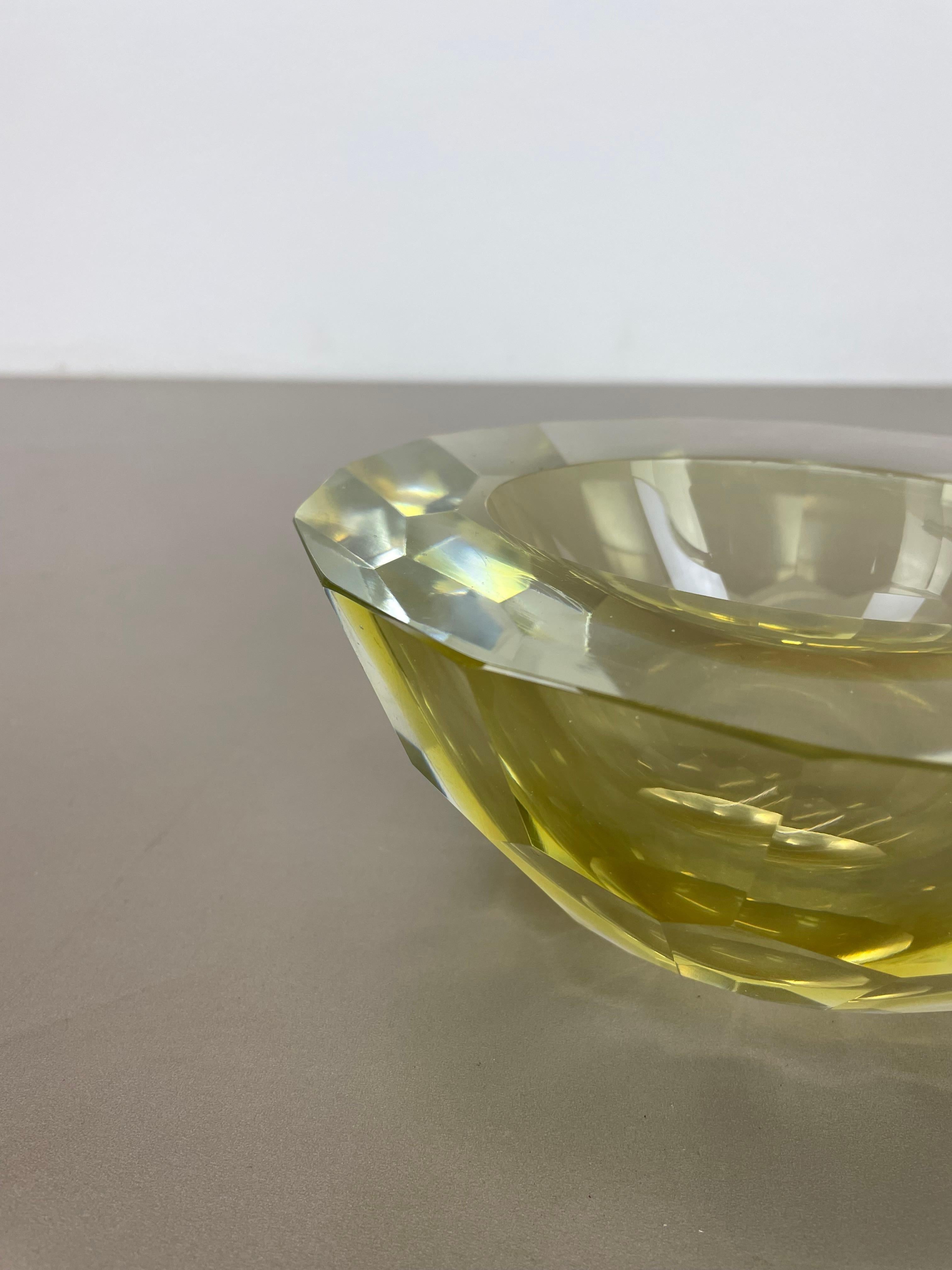 XL 2,4kg Murano Glass Sommerso gelb DIAMOND Schale Flavio Poli, Italien, 1970er (20. Jahrhundert) im Angebot