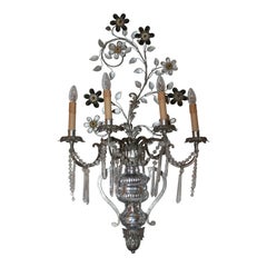 XL 40's French Hollywood Regency Crystal Floral Wall Sconce attr. Maison Bagues