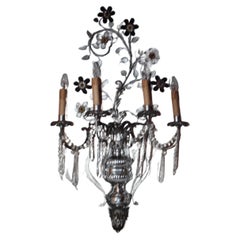 Vintage XL 40's French Hollywood Regency Crystal Floral Wall Sconce attr. Maison Bagues