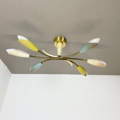 xl 6 arm Brass Stilnovo Gino Sarfatti Style Ceiling Light Flushmount Italy 1950