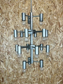 XL 60s 70s Chandelier Pendant Lamp Chrome & Metal Design