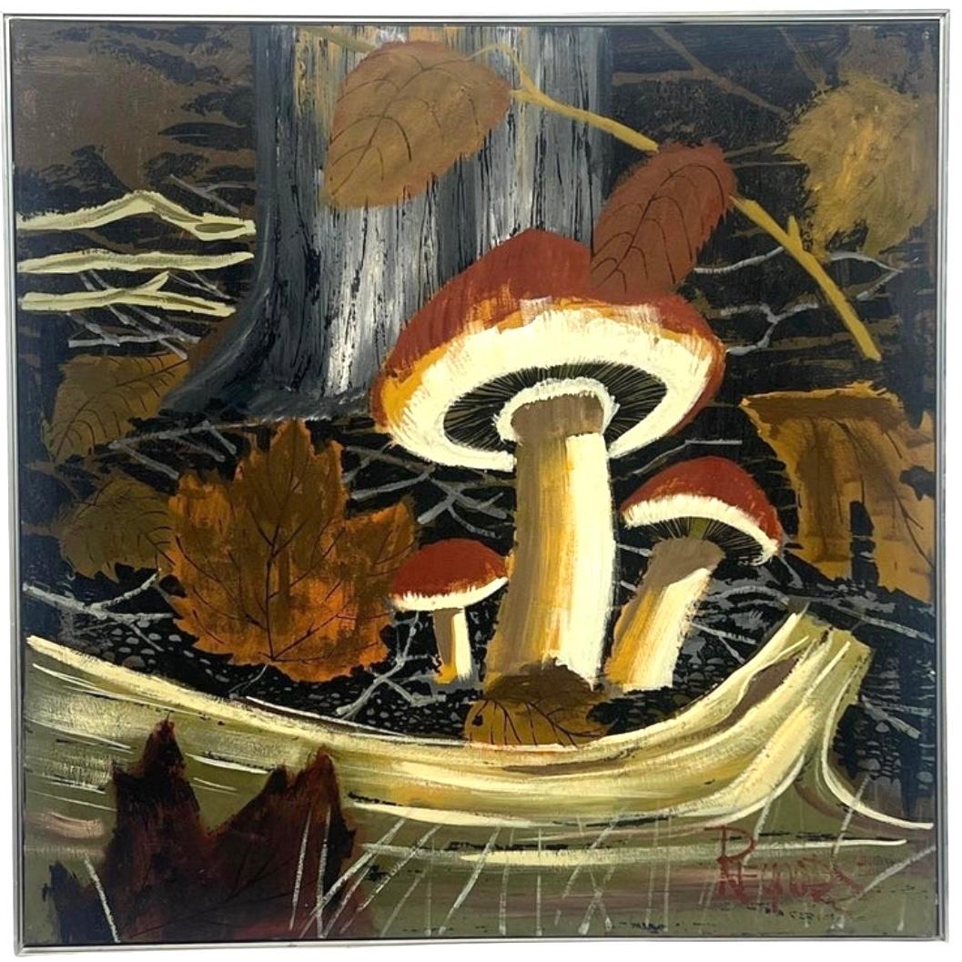 XL 60s Mid Century Lee Reynolds Magic Mushroom Forest Retro Painting Framed im Angebot 3