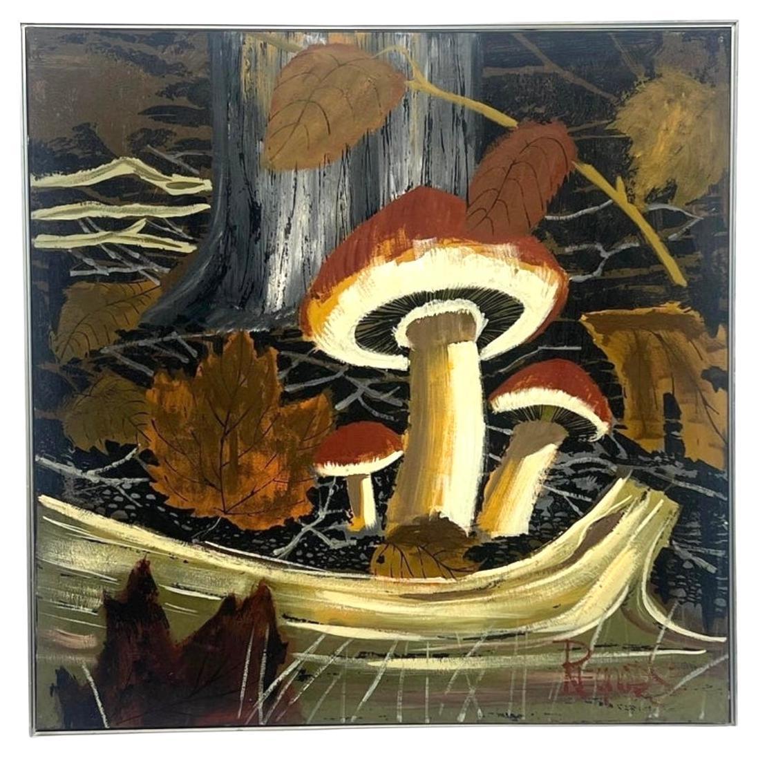 XL 60s Mid Century Lee Reynolds Magic Mushroom Forest Retro Painting Framed im Angebot