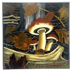 XL 60s Mid Century Lee Reynolds Magic Mushroom Forest Retro Painting Framed