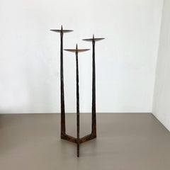 XL Modernist Sculptural Brutalist Copper floor Candleholder, Austria, 1950s