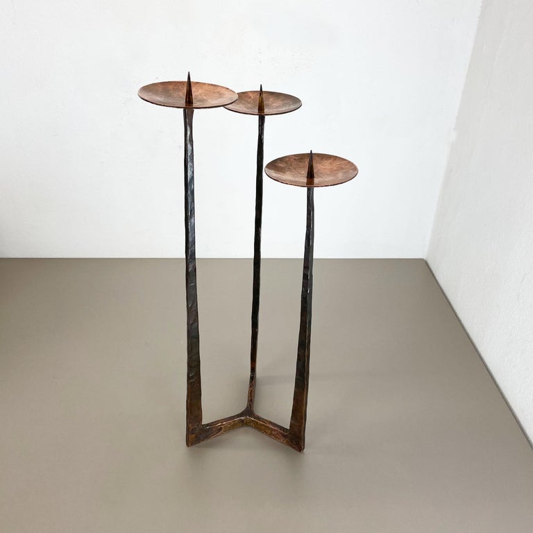 Austrian XL Modernist Sculptural Brutalist Copper floor Candleholder, Austria, 1950s For Sale