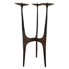 XL 70cm Modernist Sculptural Brutalist Copper TRIPOD Candleholder, Austria 1950s