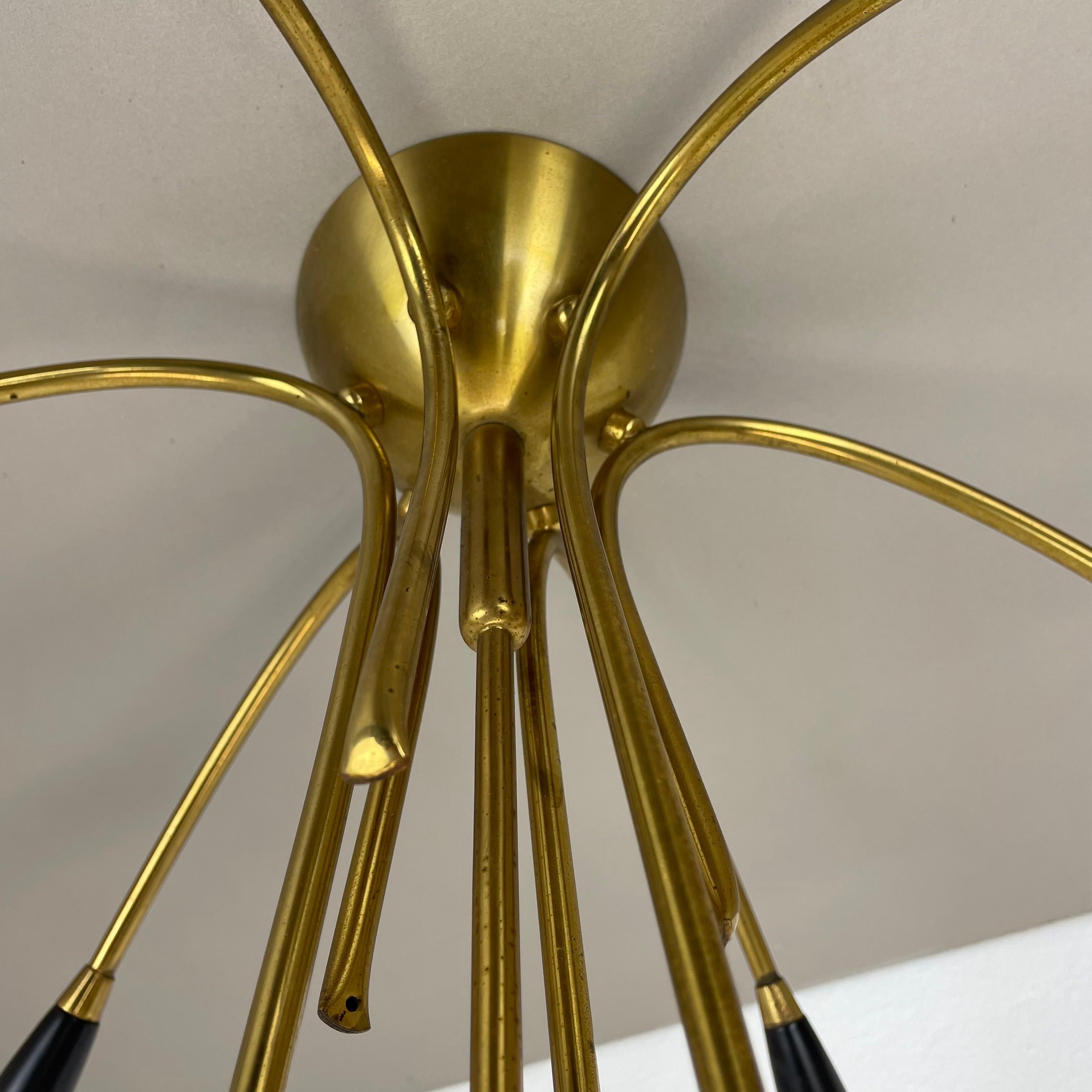 xl 9 arm Brass Stilnovo Gino Sarfatti Style Ceiling Light Flushmount Italy 1950 For Sale 3