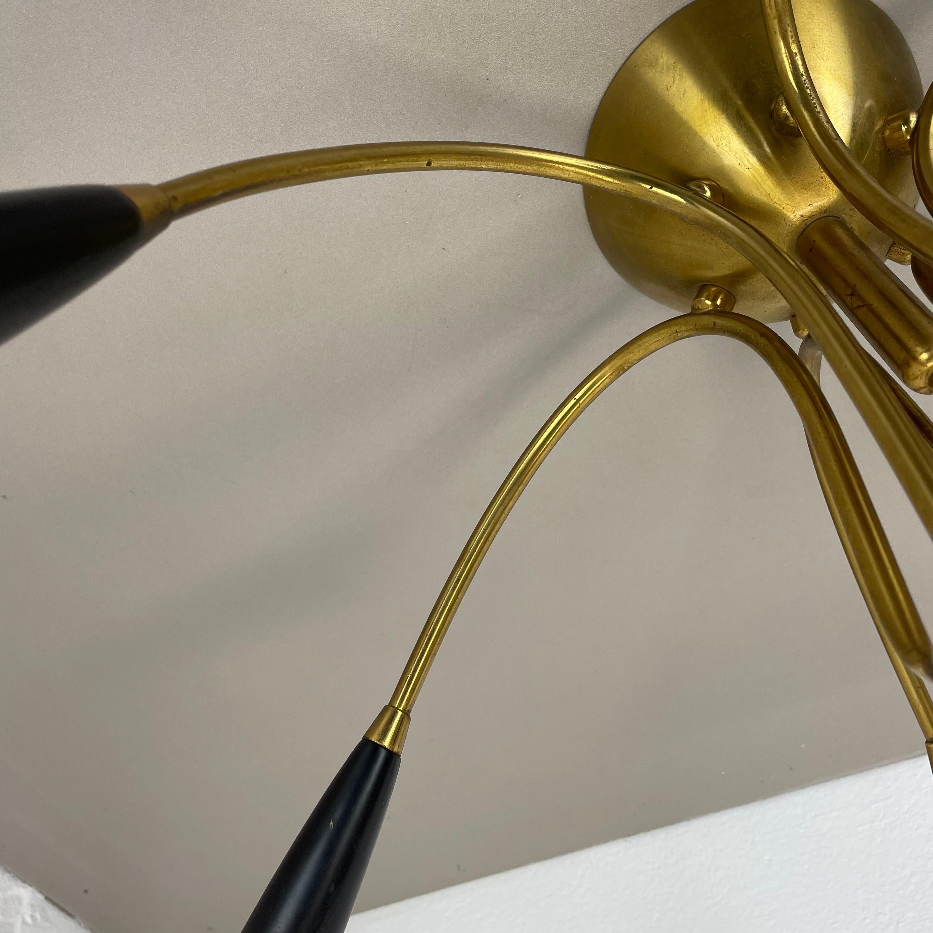 xl 9 arm Brass Stilnovo Gino Sarfatti Style Ceiling Light Flushmount Italy 1950 For Sale 4