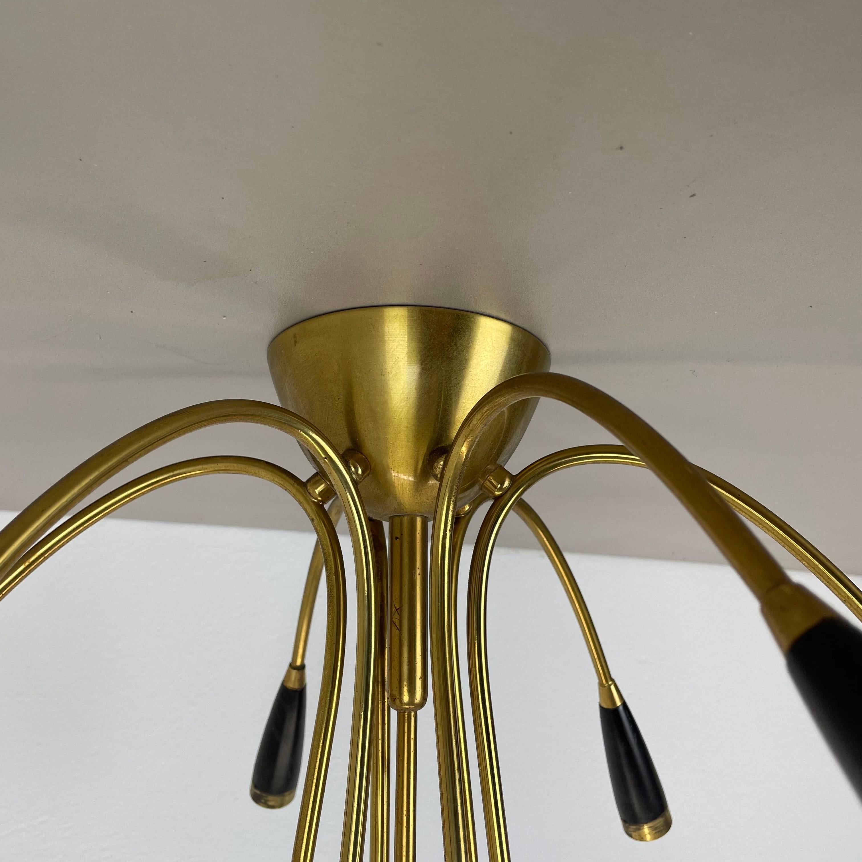 xl 9 arm Brass Stilnovo Gino Sarfatti Style Ceiling Light Flushmount Italy 1950 For Sale 5