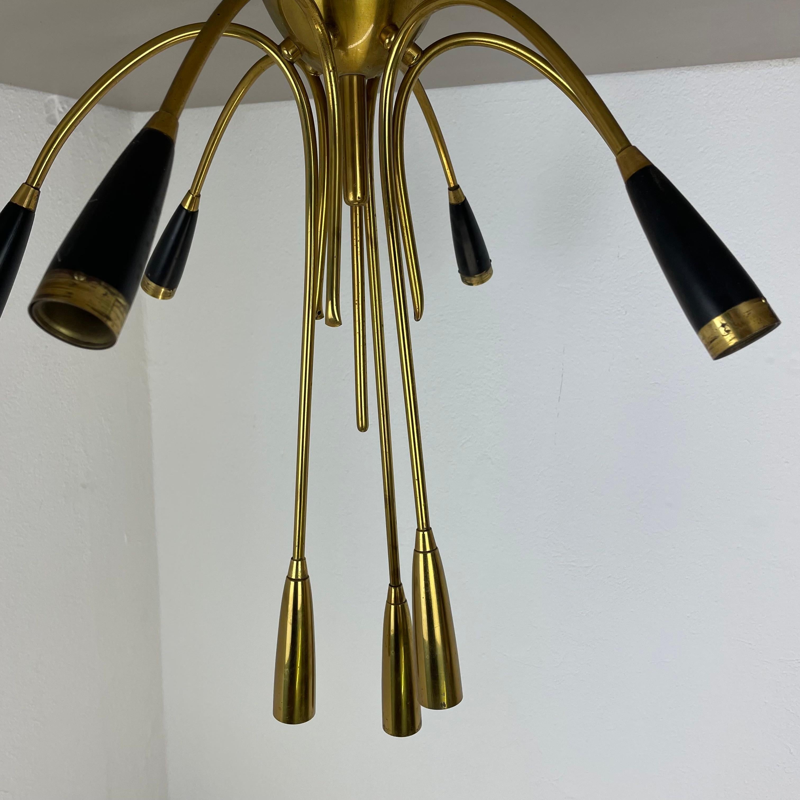 xl 9 arm Brass Stilnovo Gino Sarfatti Style Ceiling Light Flushmount Italy 1950 For Sale 7