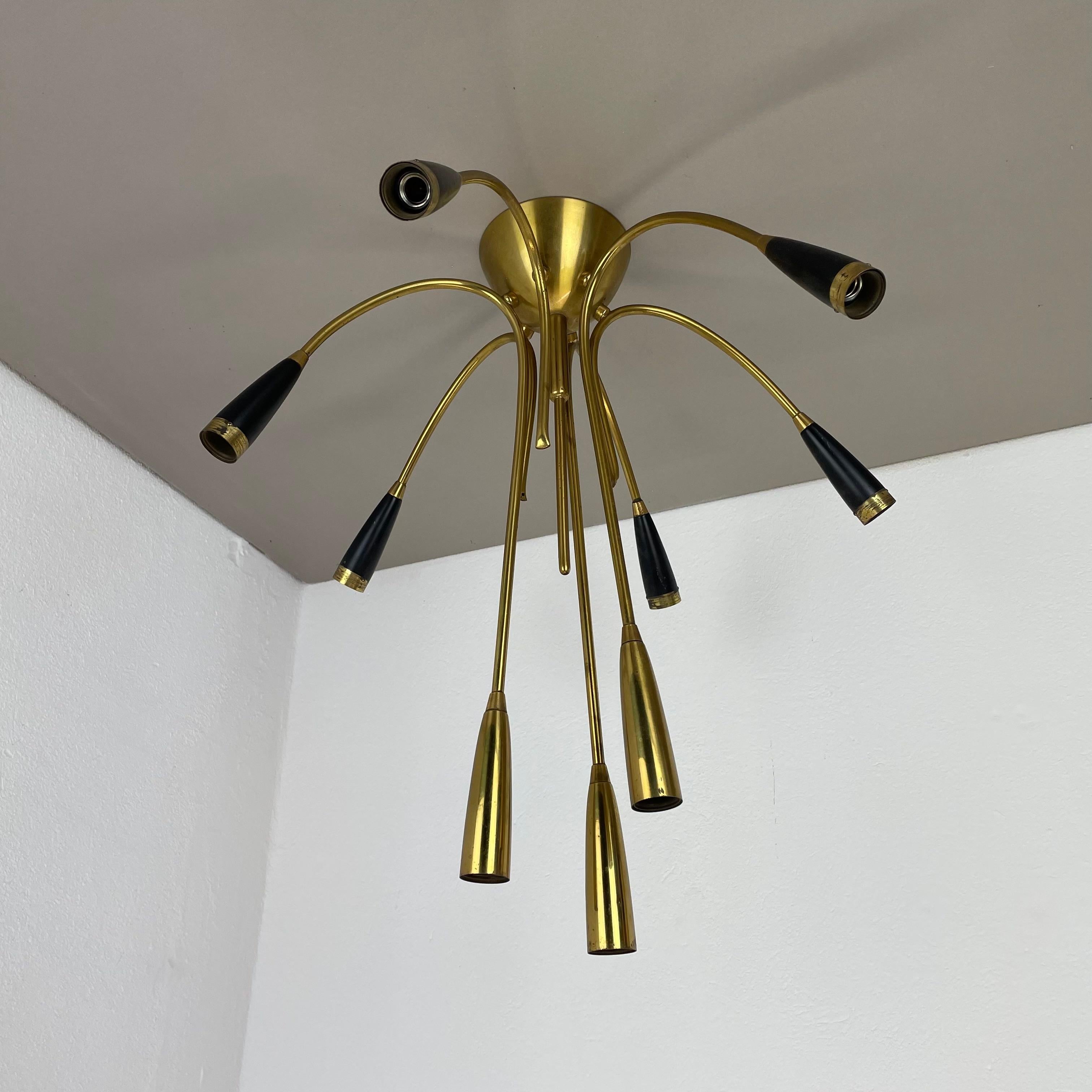 xl 9 arm Brass Stilnovo Gino Sarfatti Style Ceiling Light Flushmount Italy 1950 For Sale 11