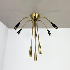 xl 9 arm Brass Stilnovo Gino Sarfatti Style Ceiling Light Flushmount Italy 1950