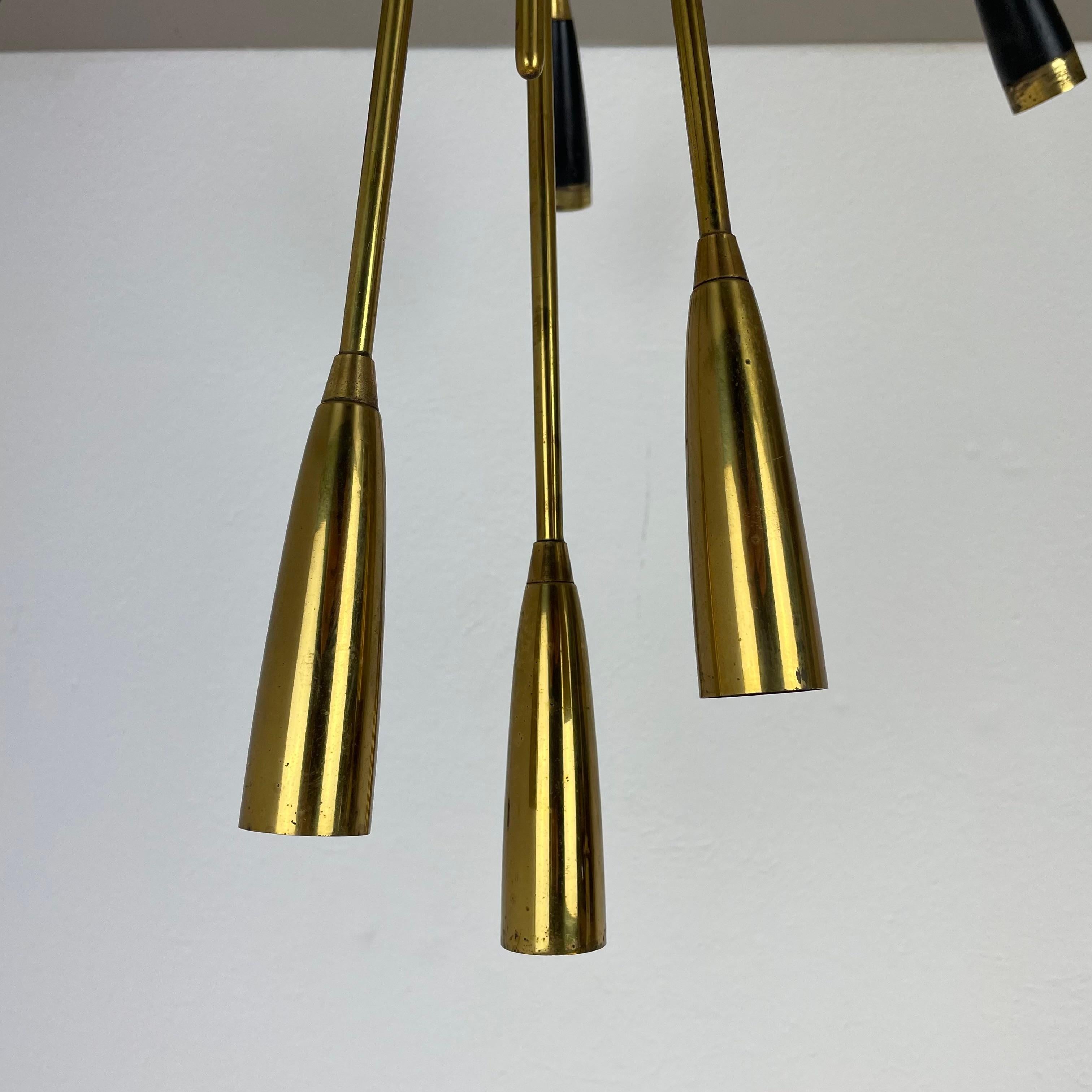 xl 9 arm Brass Stilnovo Gino Sarfatti Style Ceiling Light Flushmount Italy 1950 For Sale 1