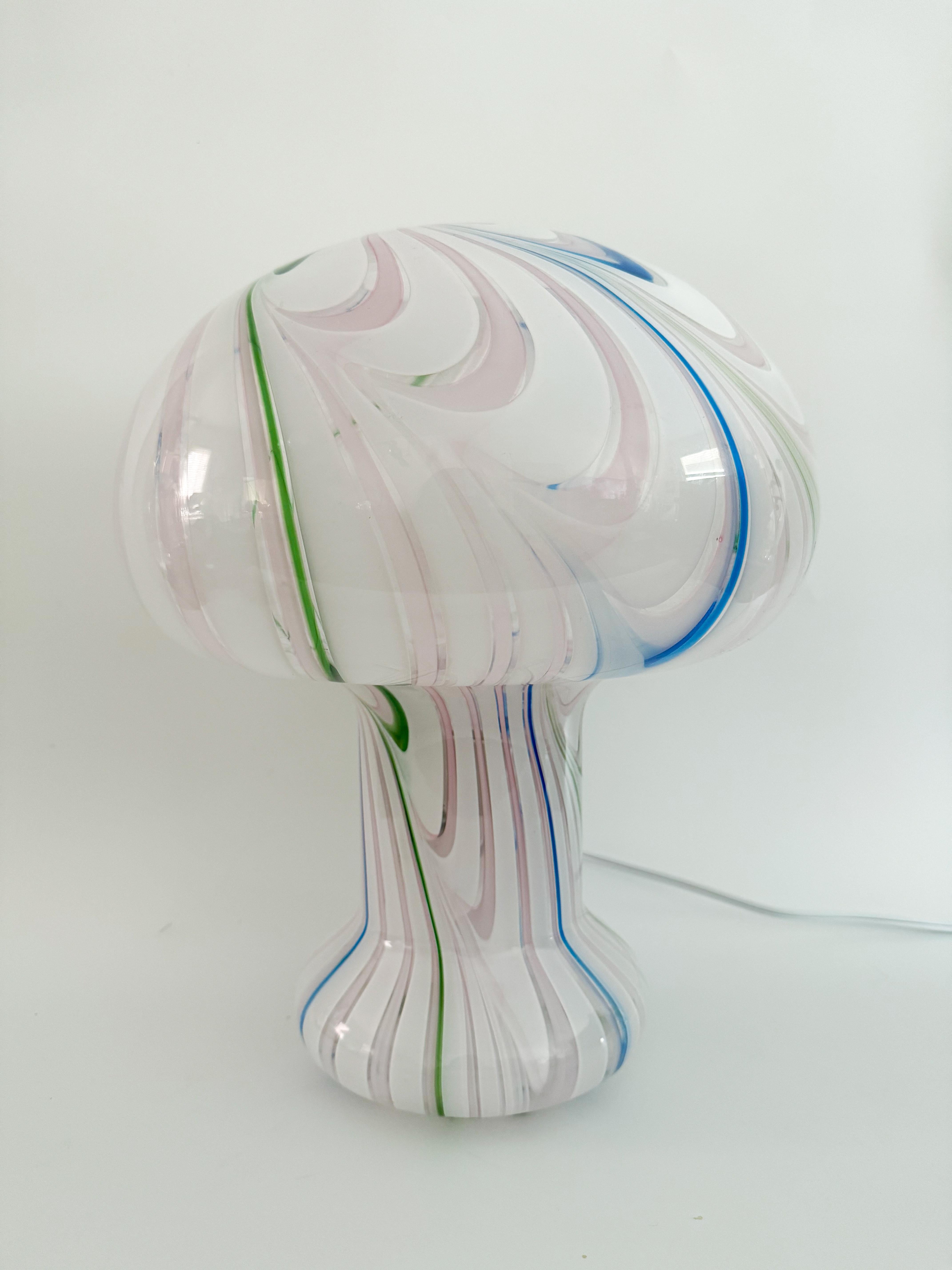 XL Abstract Mushroom Murano Swirl Glass Lamp 1970 Green, Blue, white and Pink 4