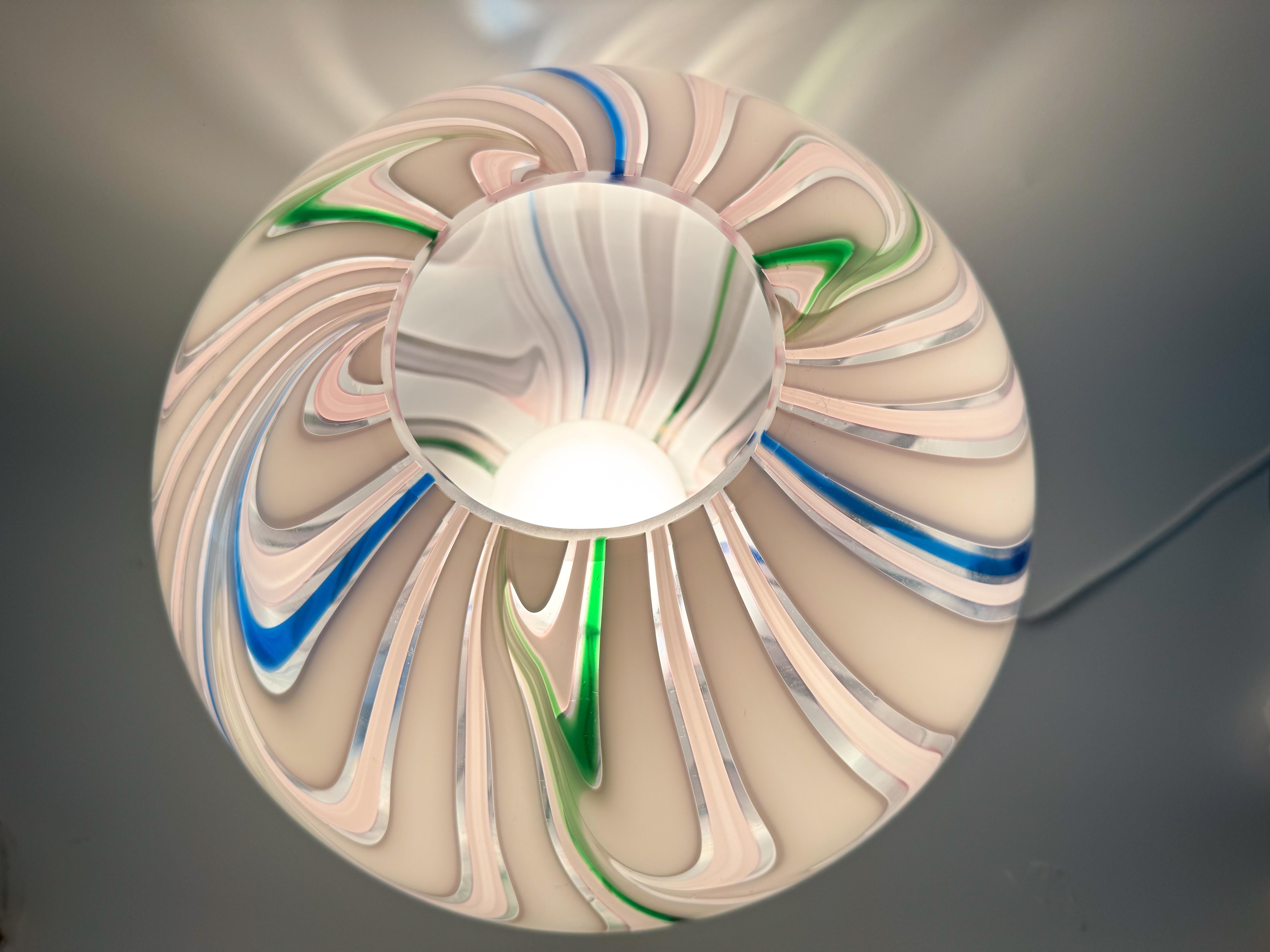 Modern XL Abstract Mushroom Murano Swirl Glass Lamp 1970 Green, Blue, white and Pink