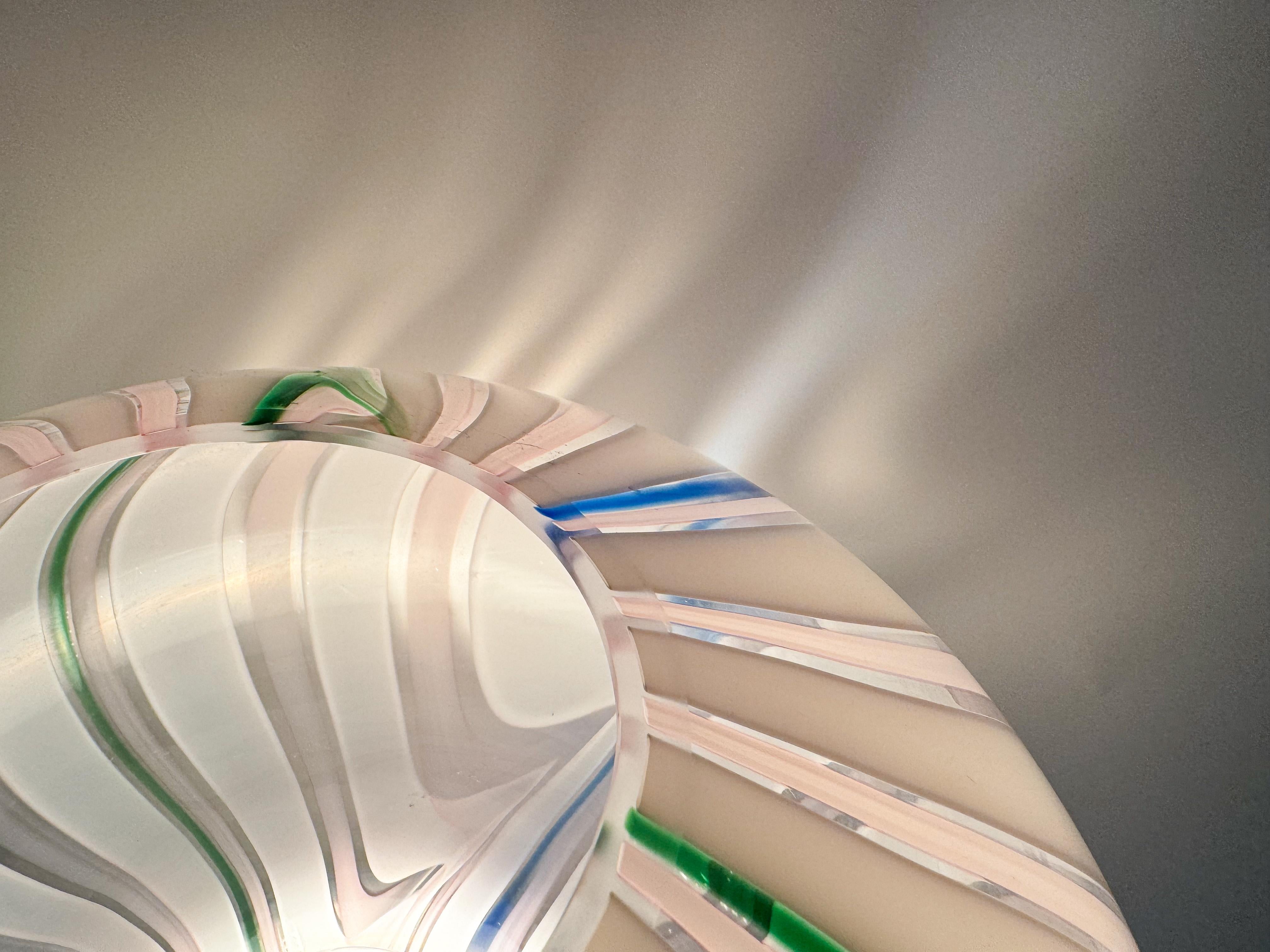 Italian XL Abstract Mushroom Murano Swirl Glass Lamp 1970 Green, Blue, white and Pink