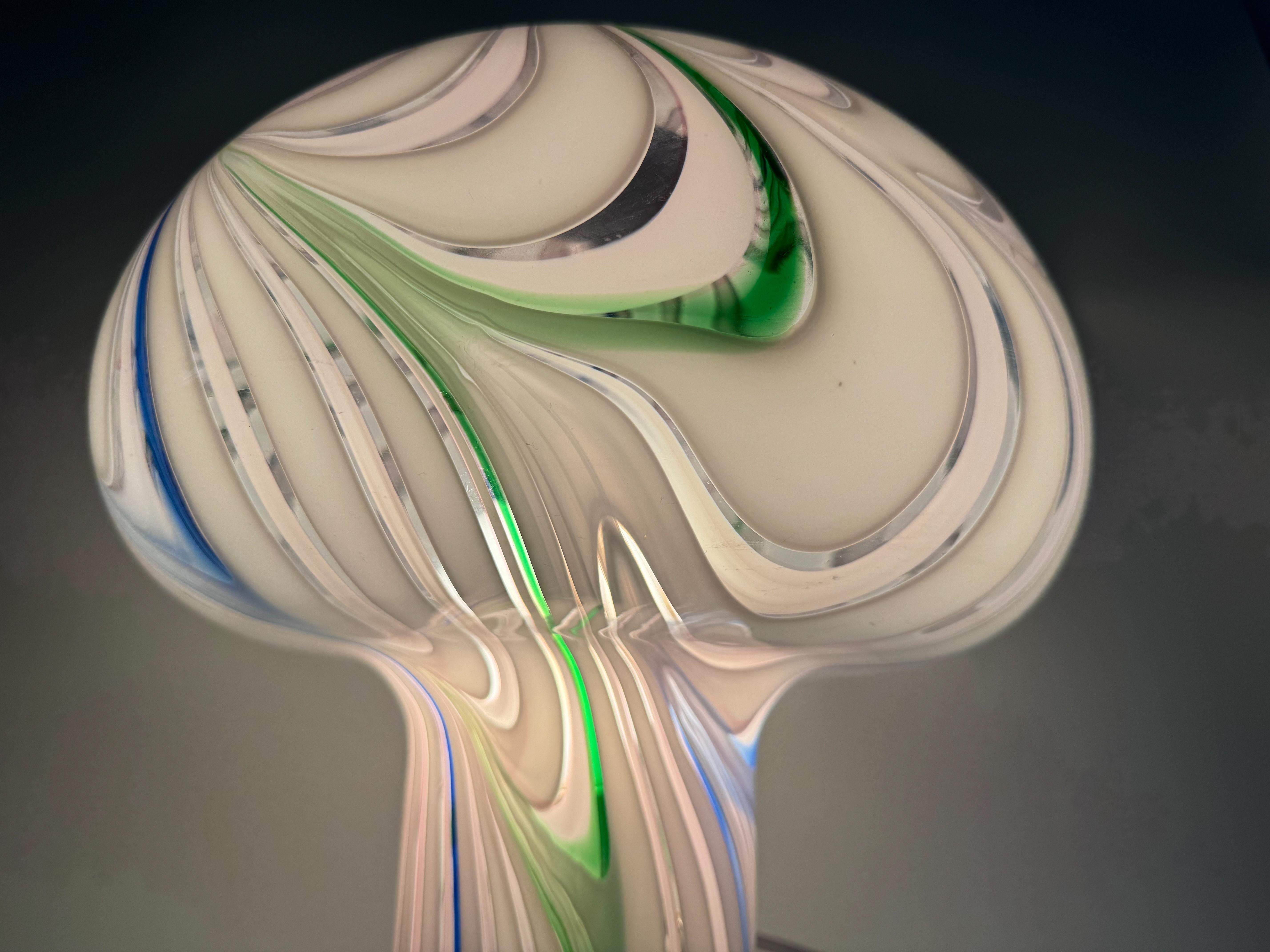 XL Abstract Mushroom Murano Swirl Glass Lamp 1970 Green, Blue, white and Pink In Good Condition In Toronto, CA