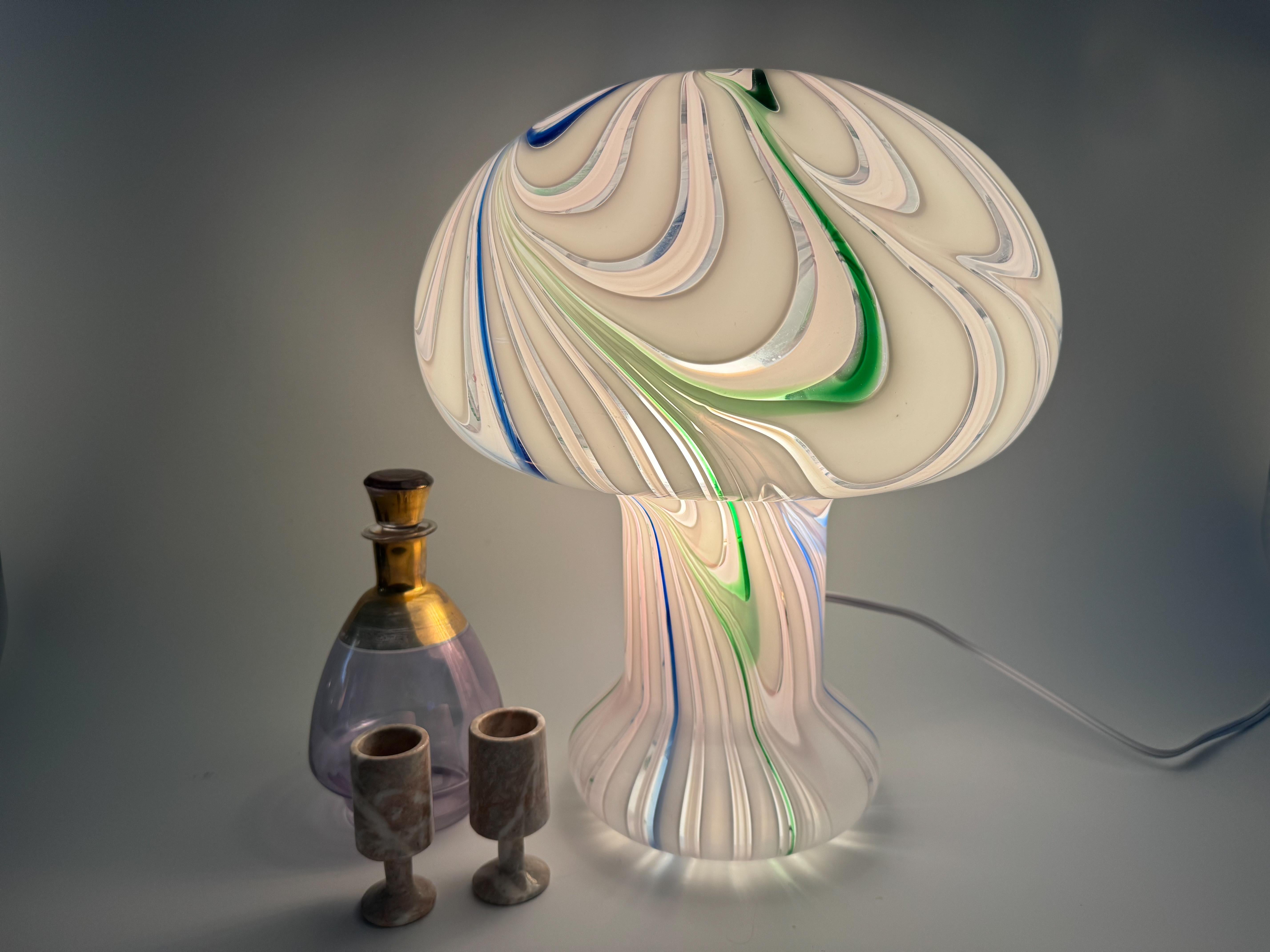 XL Abstract Mushroom Murano Swirl Glass Lamp 1970 Green, Blue, white and Pink 1