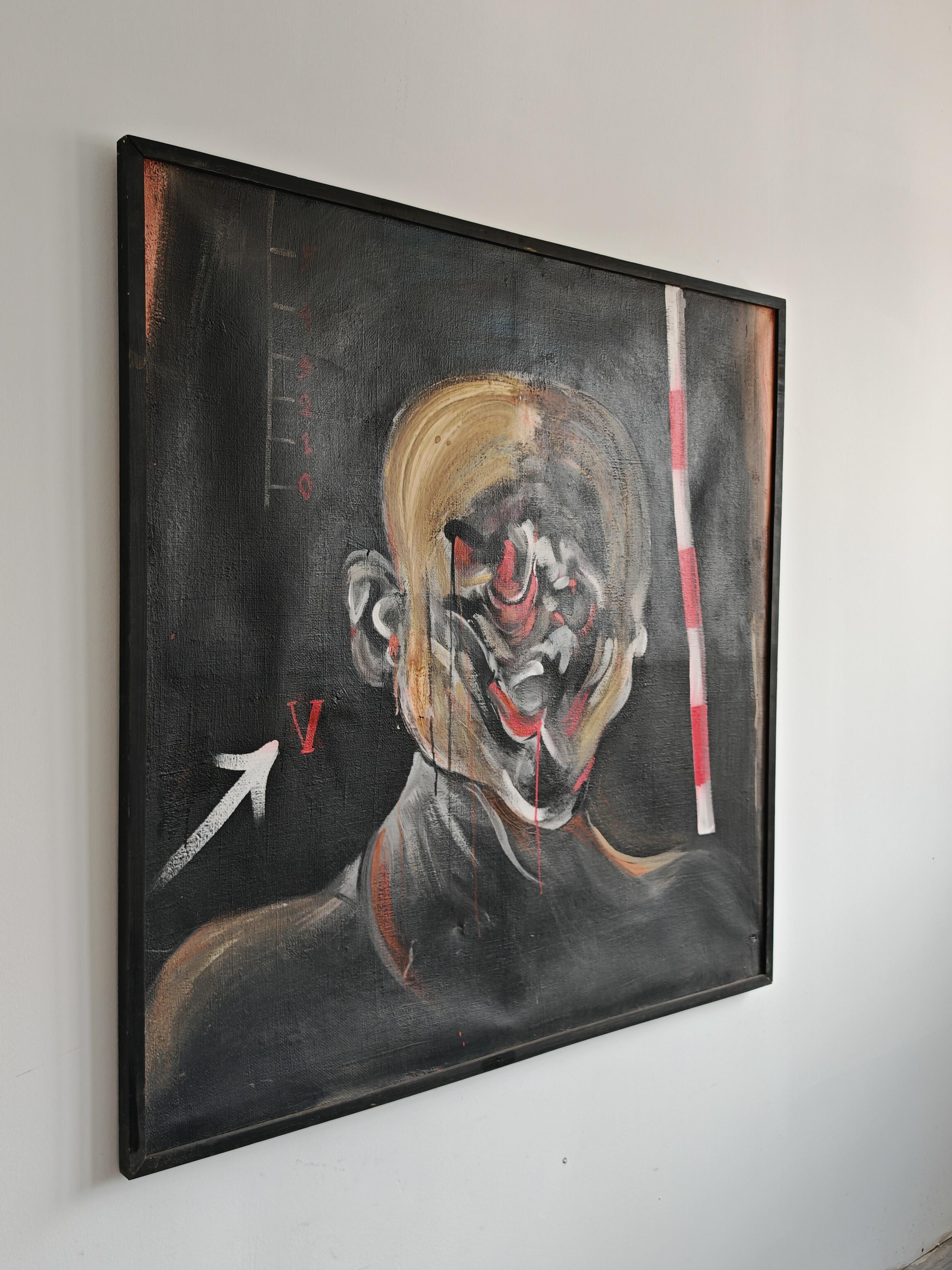 XL Abstract oil painting, in style of Francis Bacon and Vladimir Velickovic For Sale 4